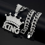 Men Hip Hop Crown with King Pendant Necklace with 13mm Crystal Cuban Chain HipHop Iced Out Bling Necklaces Fashion