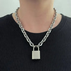 Punk Solid Stainless Steel Chain Oversized Padlock Necklace Women Mens Unisex Chunky Heavy Lock Key Necklace Handmade Jewelry