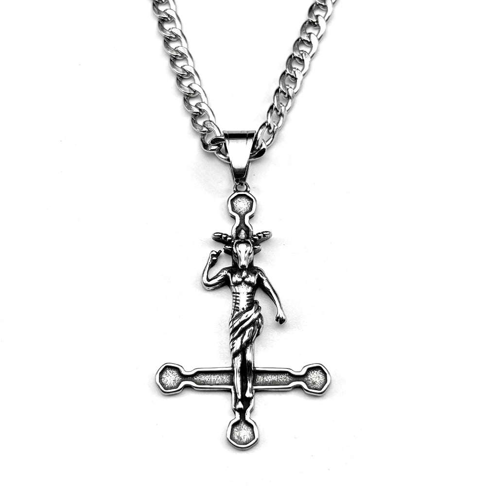 Inverted Cross Stainless Steel Pendant Necklace