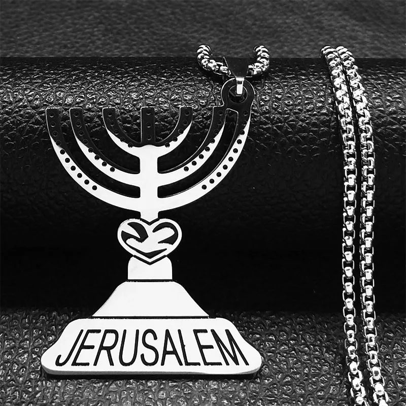 Jerusalem Menorah Pendant — Stainless Steel