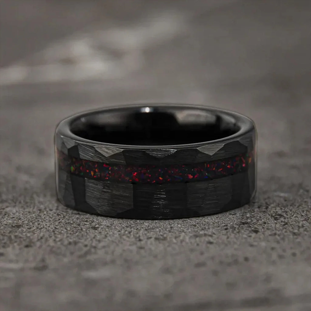 8MM Black Tungsten Carbide Rings for Man Fashion Jewelry Men's Wedding Bands Inlaid Red Opal Engagement Rings Fine Gifts Anillos