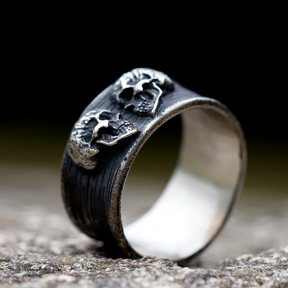 Double Head Skull Ring — Stainless Steel Gothic