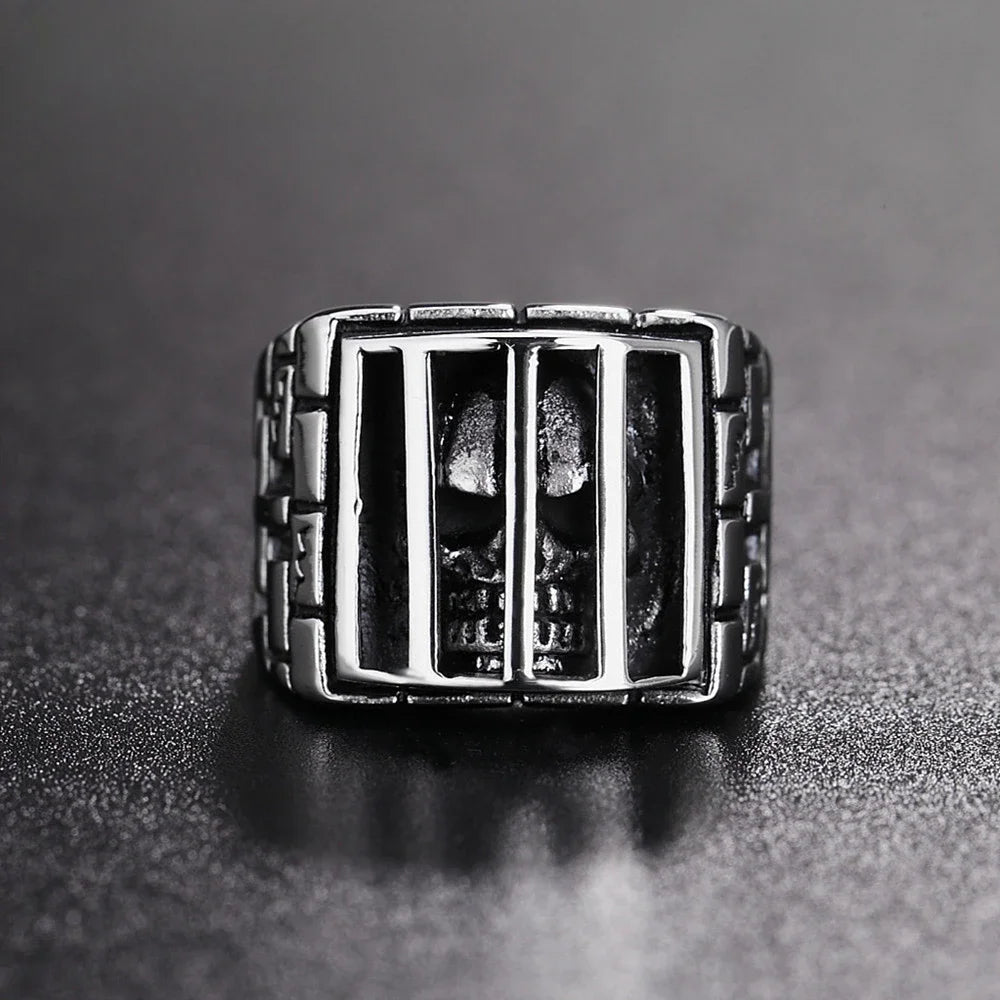 Gothic Prison Ghost Skull Ring for Men — Statement Band