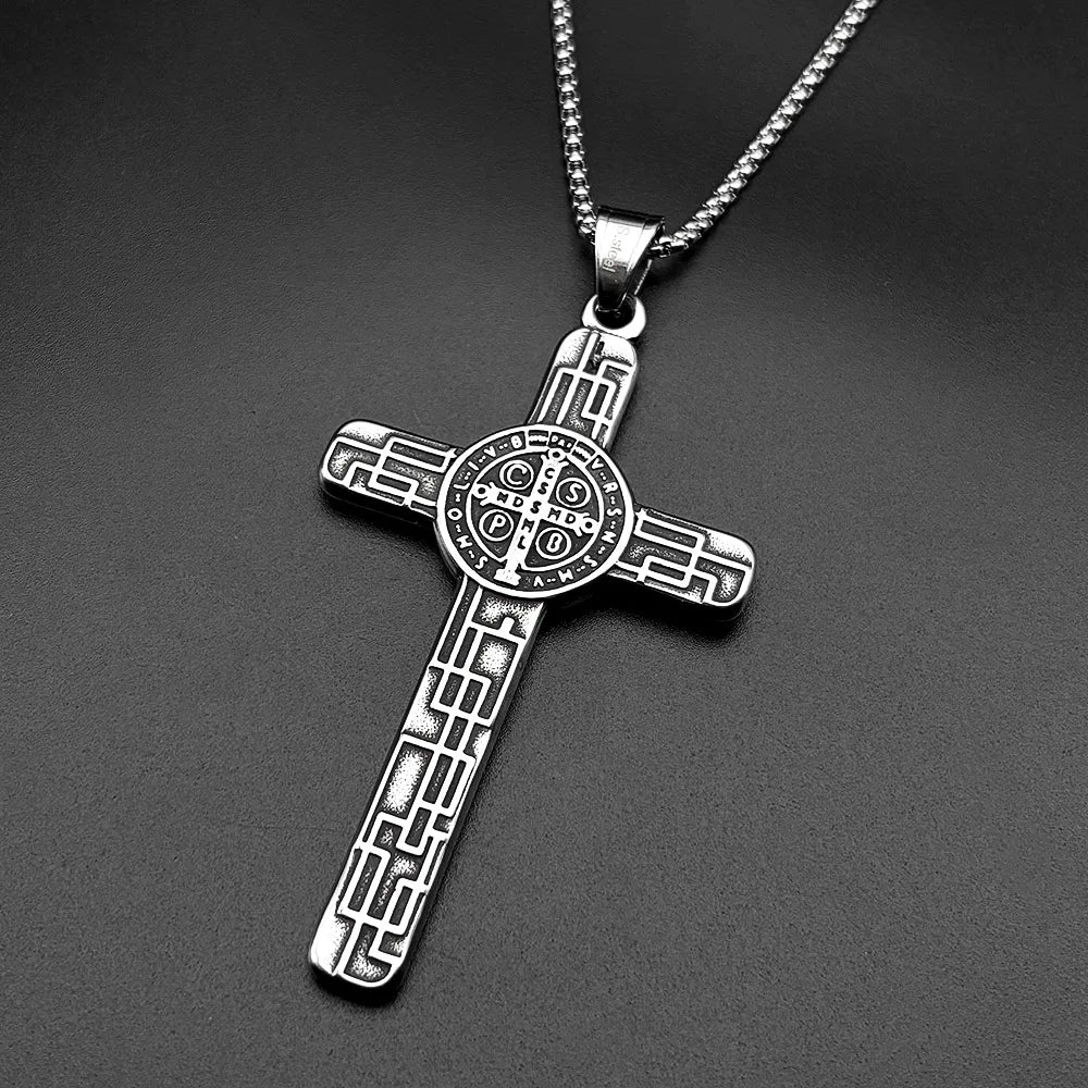Catholic Saint Benedict Cspb Medal Pendant Necklace for Women Men Stainless Steel Silver Color Chain Jewery san benito Gift