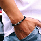 Vintage Mens Bracelet Beaded Om Mani Padme Hum Mantra Braslet Viking Jewelry Accessories Natural Lava Tiger Eyes Stone