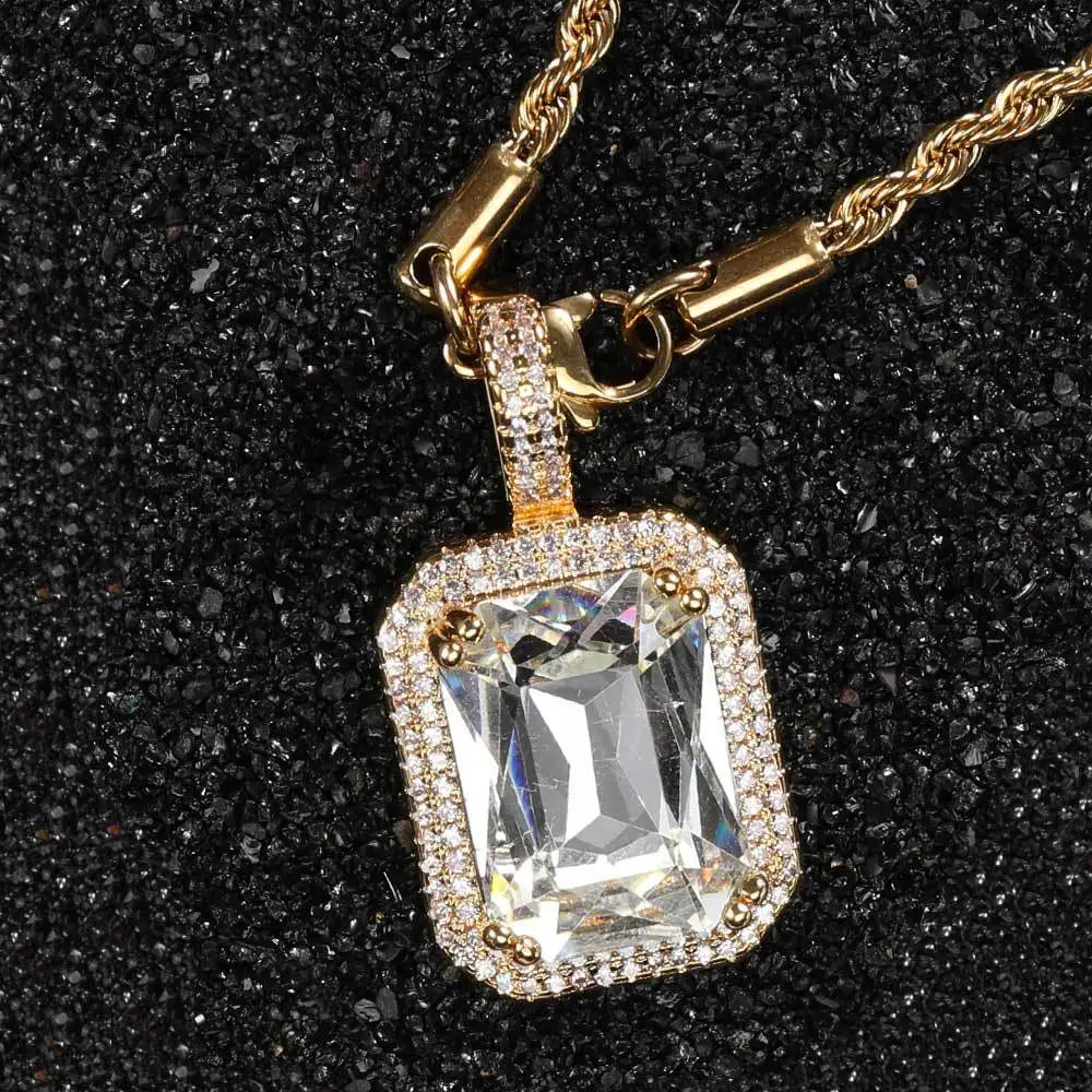 Iced Out Rope Pendant Necklace Stainless Steel