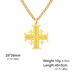 Jerusalem Crusader Cross Necklace — Five-Fold, Stainless Steel