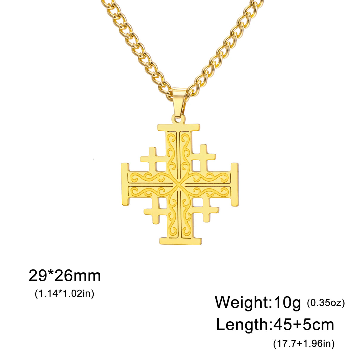 Jerusalem Crusader Cross Necklace — Five-Fold, Stainless Steel