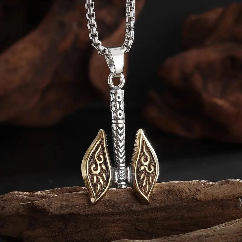 Retro Domineering Nordic Battle Ax Pendant Necklace for Men and Women Punk Pendant Lucky Amulet Jewelry Gift