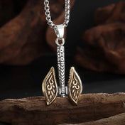 Nordic Battle Ax Pendant Necklace — Multi-Tone, Zinc Alloy