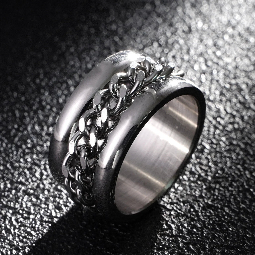 12mm Three Ring Turning Ring sliver Stainless Steel Ring Wings Of Liberty Flag Finger Rings For Men Women Jewelry Anime Fans