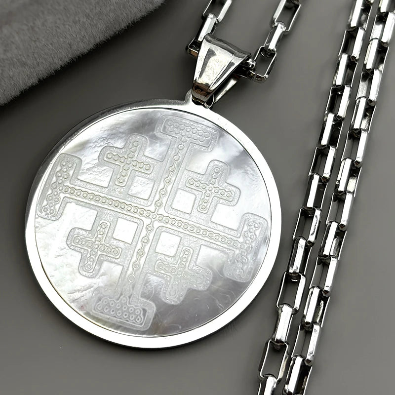 Cross Gold Pendant Natural Shell Christian Jerusalem