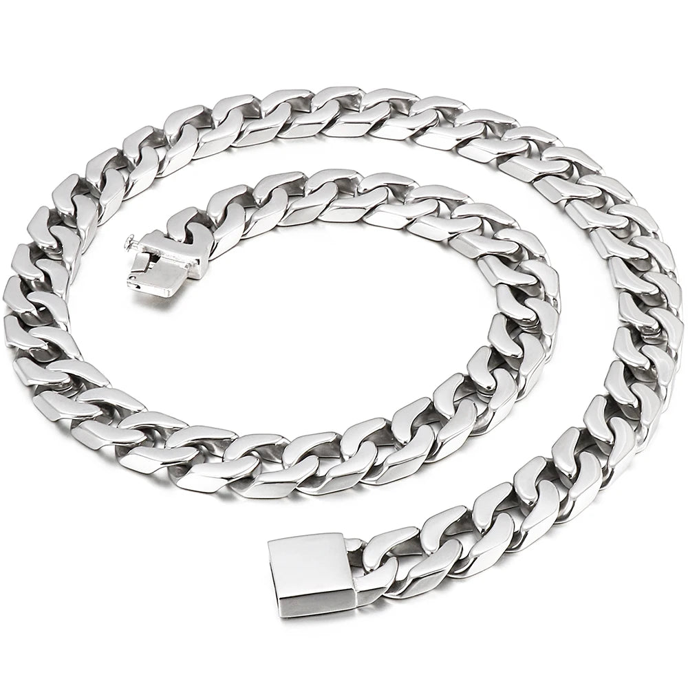 Massive Solid 316L Stainless Steel Necklace for Men High Polished 14/16MM Wide 55/60CM Long Cuban Link Chain Men's