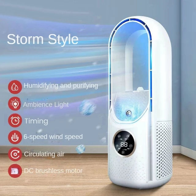 Air Cooler Leafless USB Electric Fan 6 Speed Silent Timer Portable Air Conditioner Cooling Fan Humidifier Conditioning