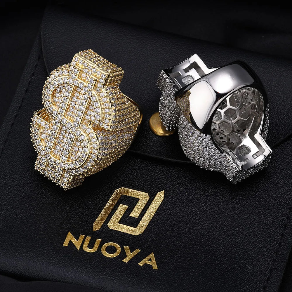 Gold Iced Out Money Sign Ring Statement