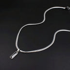 Hip Hop Men Black Square Crystal Pendant Necklace Retro Stainless Steel Flat Chain Jewelry Fashion Accessories