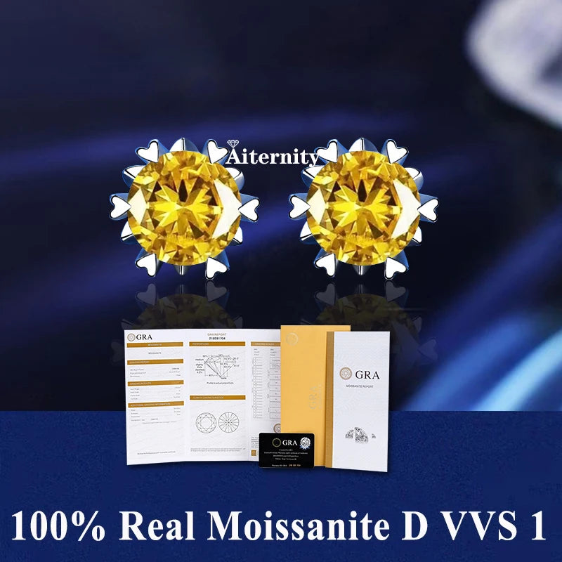 Moissanite Studs Earrings Pass Diamond tester Pen For Men Women 18K Platinum Plated Bride Wedding Gemstone 925 Silver Earrings
