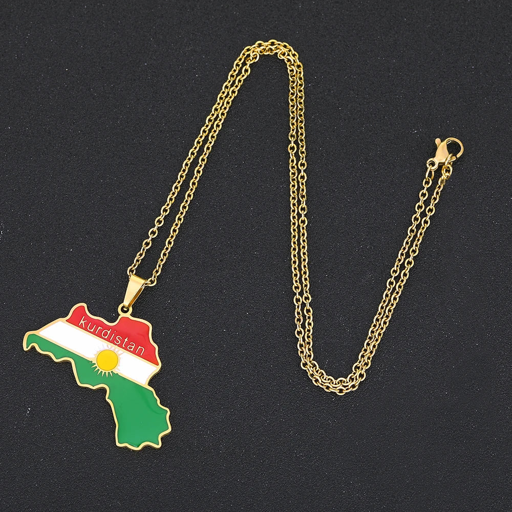 Kurdistan Map Pendant Necklace — Stainless Steel