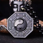 Obsidian Yin Yang Necklace Black Gemstone Amulet Protection Pendant With Adjustable Bead Chain Chinese Feng Shui