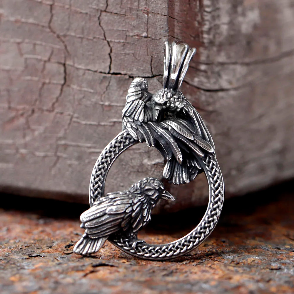 Nordic Vikings Raven Pendant Necklace Fashion Odin Huginn and Muninn Necklaces For Men Women Stainless Steel Charm Jewelry Gifts