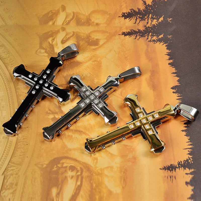 Iced Out Cross Black Pendant Zircon Punk