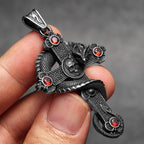 Skull Dragon Cross Pendant Necklace — Steel