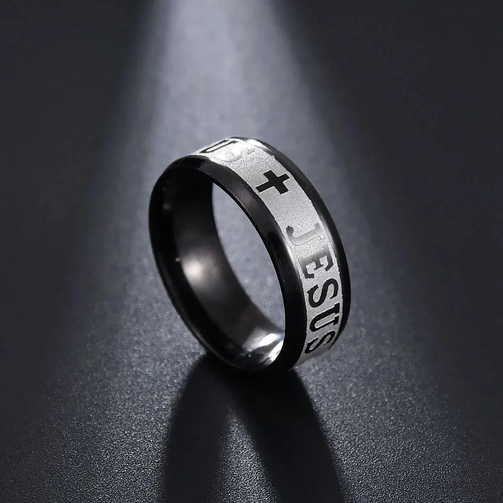 Fashion Stainless Steel Bible Verse Jesus Cross Rings For Men Vintage Christian Cross Religious Ring Amulet Jewelry