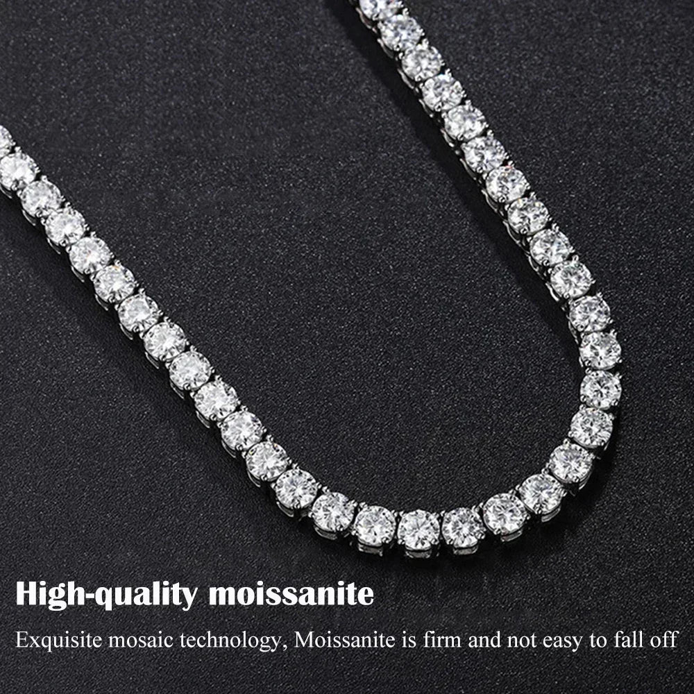 FEOBUR 3/4/5mm Real Moissanite Tennis Necklace for Women Men S925 Silver Certified Full Diamond Neck Chains Trendy