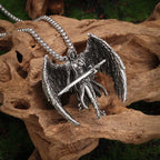 Retro Mythical Sword Archangel Michael Wings Pendant Necklace Men's Fashion Cool Amulet Jewelry Accessories