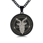 Satan Goat Head Round Stainless Steel Pendant Necklace Vintage Personality Men Pendant Neck Chian Jewelry Fashion Accessories