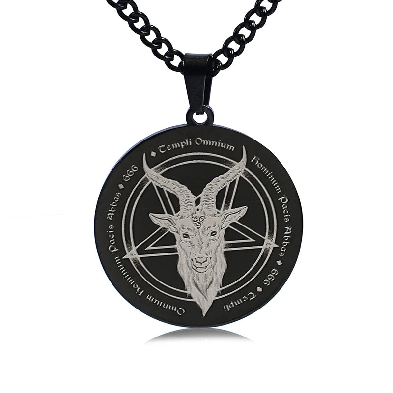Satan Goat Head Round Stainless Steel Pendant Necklace Vintage Personality Men Pendant Neck Chian Jewelry Fashion Accessories