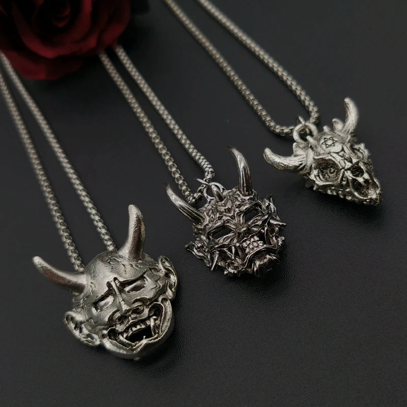 Vintage Punk Ghost Skull Mask Pendant Stainless Steel Chain Necklace Cool Men Rock Party Jewelry