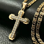 Iced Cross Stainless Steel Pendant Necklace