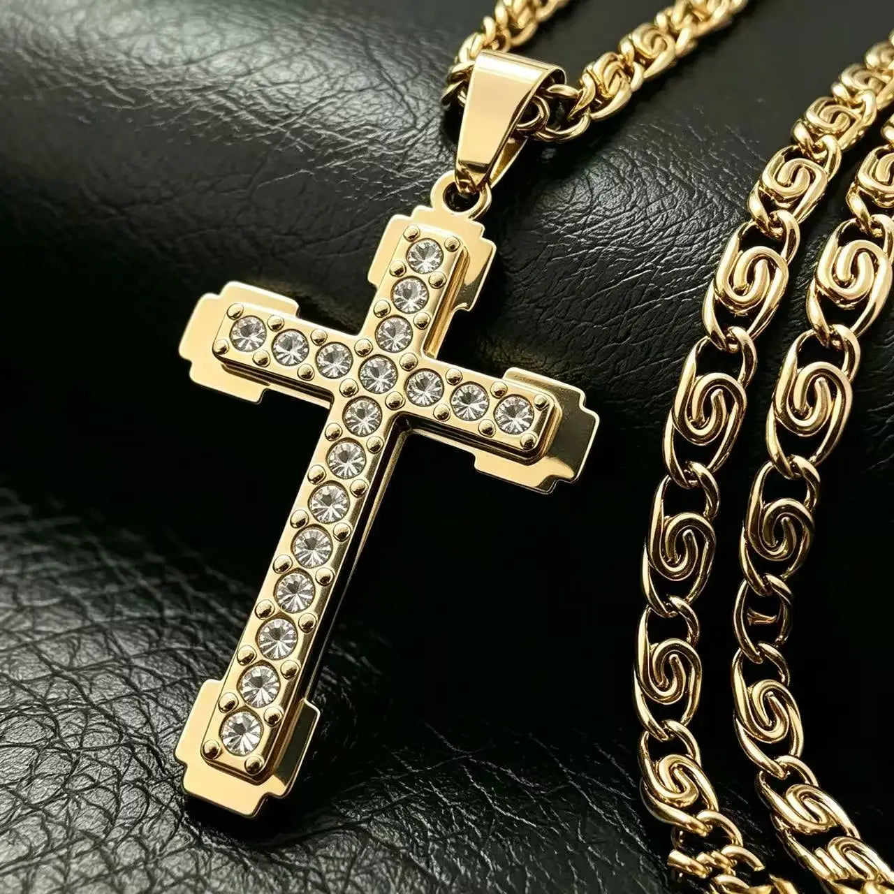 Iced Cross Stainless Steel Pendant Necklace