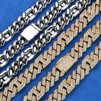 Hip Hop Necklace Men Rectangle 5A CZ Stone Bling Iced Out Prong Cuban Link Chain Necklace for Women Men gift