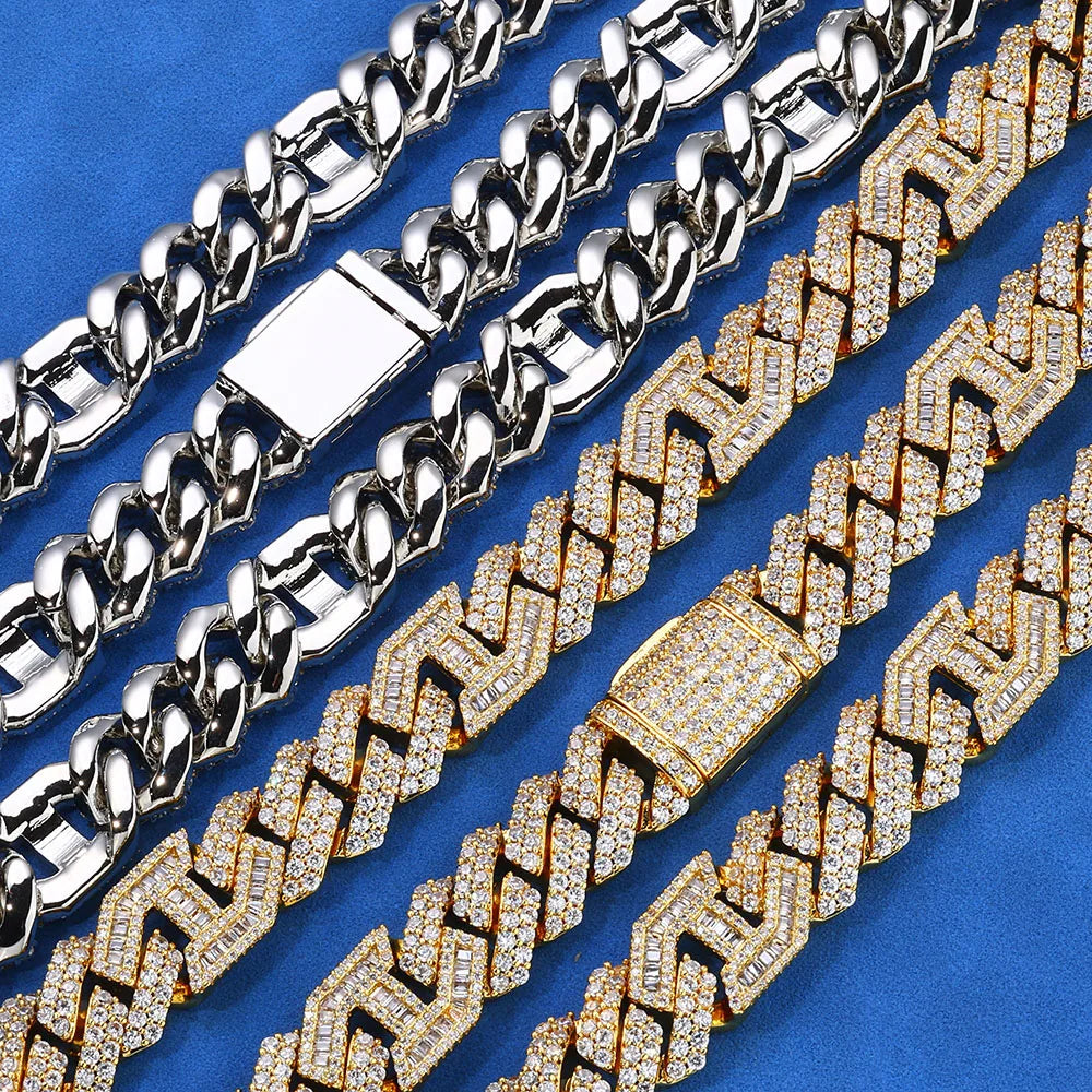 Hip Hop Necklace Men Rectangle 5A CZ Stone Bling Iced Out Prong Cuban Link Chain Necklace for Women Men gift