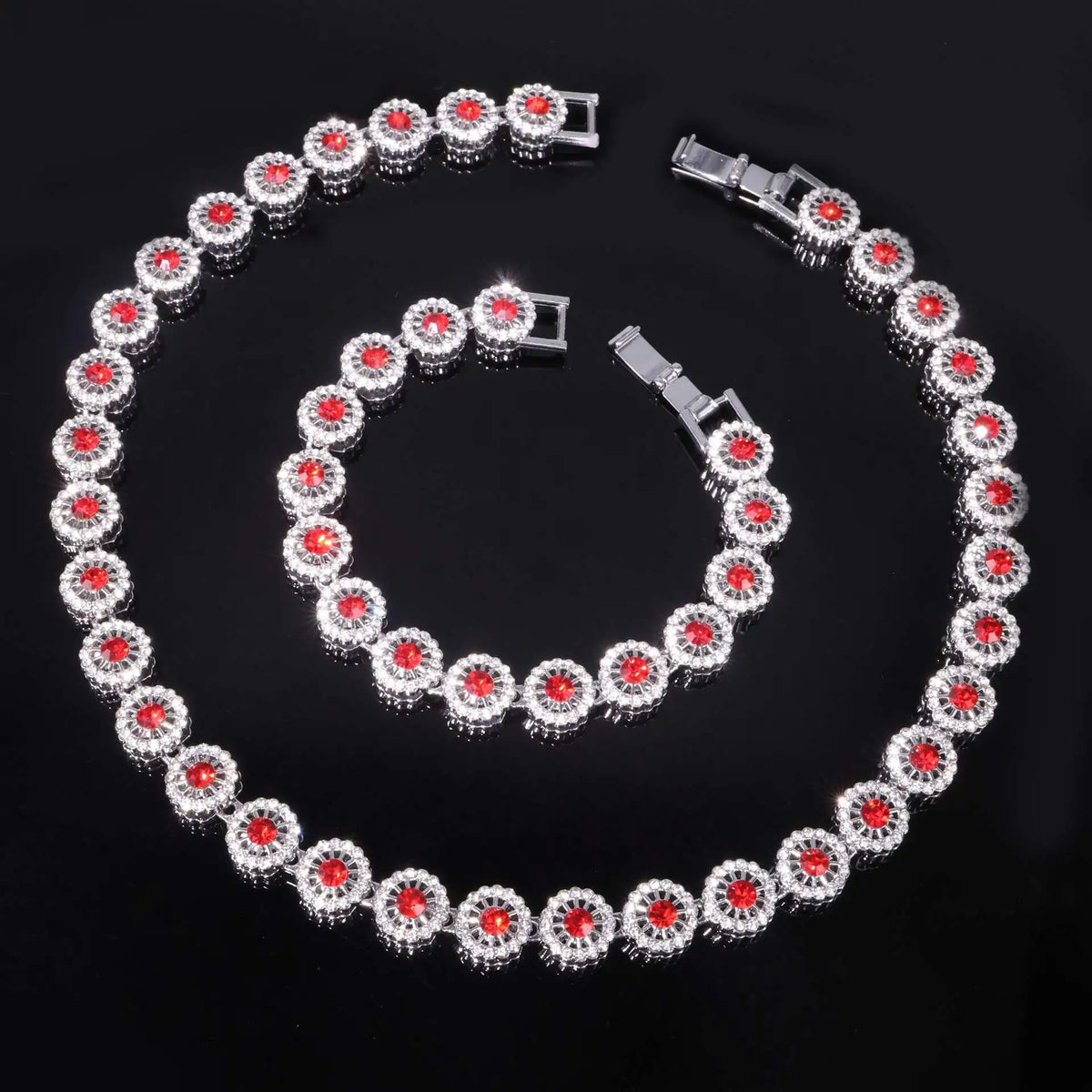 Iced Out Gold-Tone Cuban Chain Necklace Bracelet Set