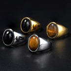 Stone Inlay Ring — Black Gold Silver, 316L Stainless Steel