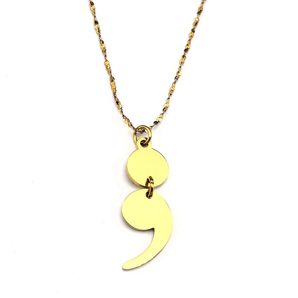 Inspirational Semicolon Pendant Necklace Stainless Steel Mental Health Support Jewelry Gift For Anxiety Depression Recovery