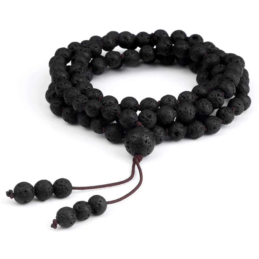 108 Black Lava Onyx Stone Beaded Prayer Bracelet & Necklace For Men Women 6mm Natural Stone Bracelet Charm Jewelry Gift