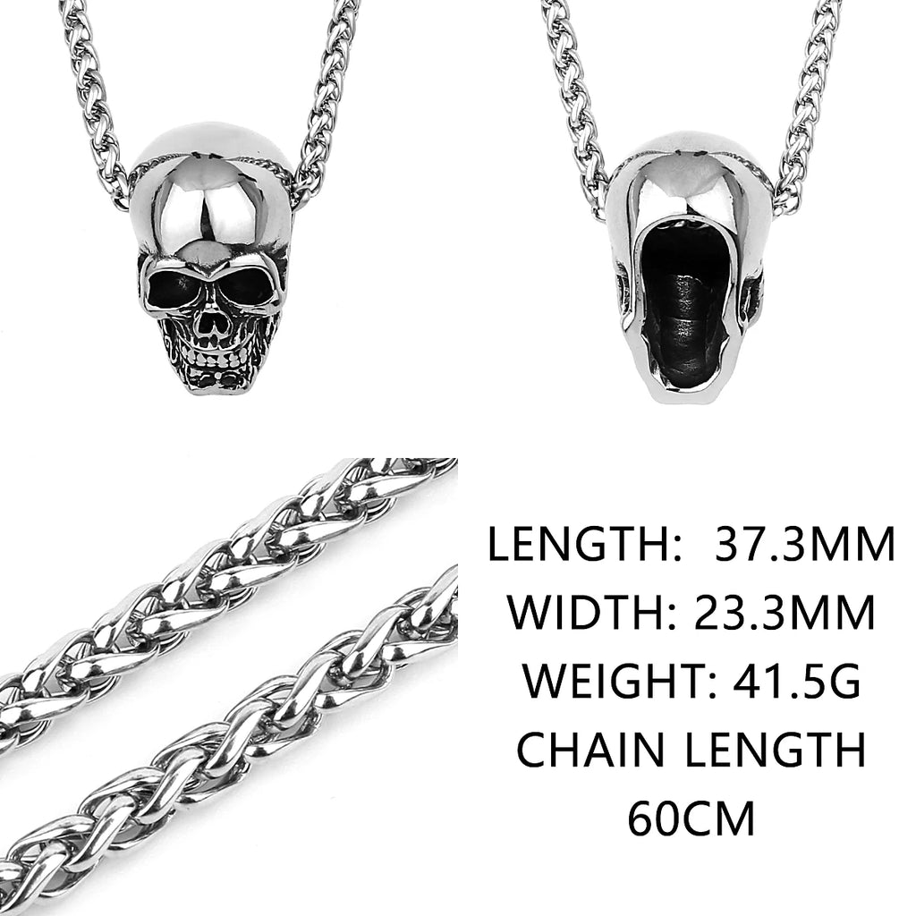 Black Gothic Skull Pendant Necklace — Stainless