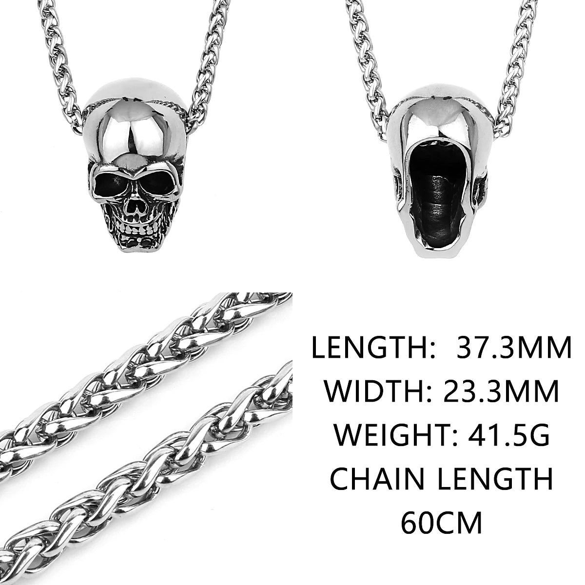 Black Gothic Skull Pendant Necklace — Stainless