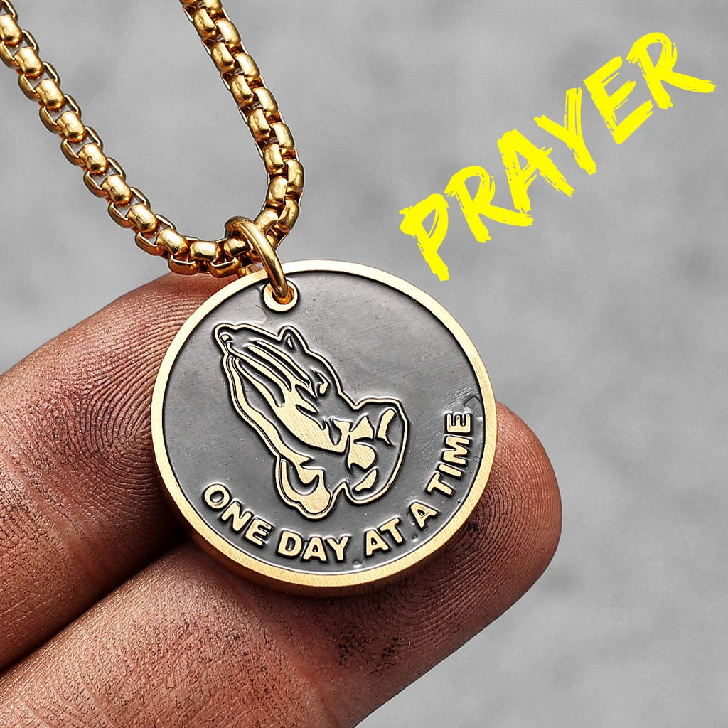 Praying Hands Cross Pendant — Stainless Steel
