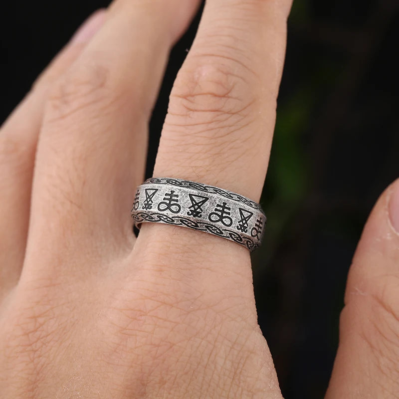 Gothic Seal of Satan Signet Ring — Stainless Steel