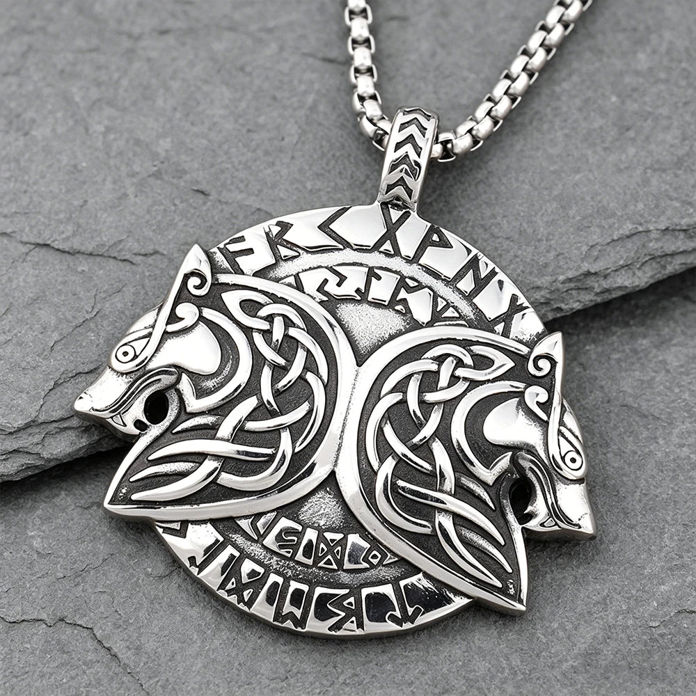 Stainless Steel Viking Fenrir Wolf Pendant Necklace Vintage Nordic Rune Men Jewelry Gift Wholesale Dropshipping