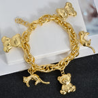 Diana Baby Link Chain Copper Gold Color Bear and Lock Bracelets for Women Wholesale Retail Fashion Jewelry Party