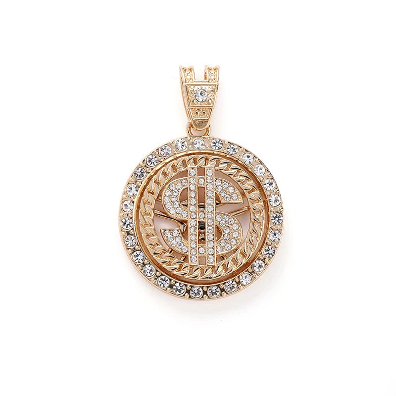 Rotating Dollar Sign Pendant Necklace — Two-Tone