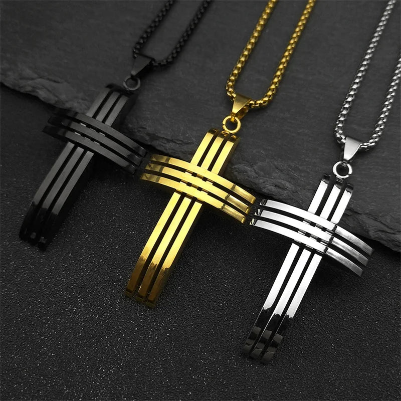 Big Jesus Cross Biker Necklace Box Chain — Stainless Steel