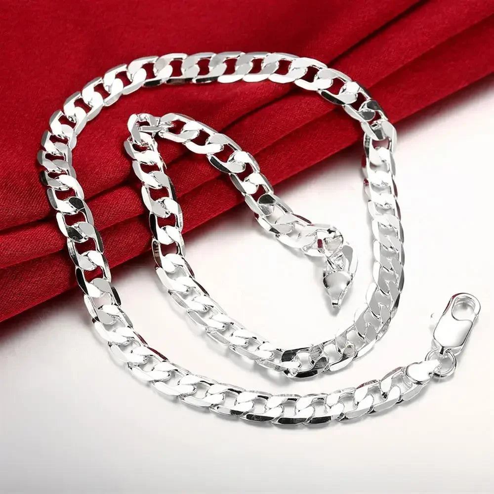 ALITREE Fine Classic 8MM sideways 18K gold Necklace charms 925 Sterling silver for men woman Jewelry wedding party