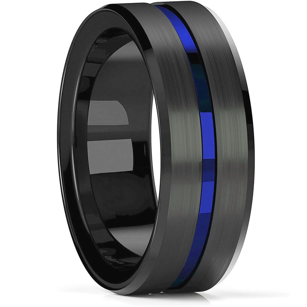 Fashion Men’s Silver Color Black Stainless Steel Ring Groove Multi-Faceted Ring For Men Women Engagement Ring Anniversary Gifts